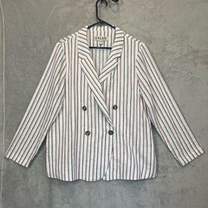Dolan Anthropologie Linen Boxy Striped Blazer Sz L Lagonlook Double Breasted